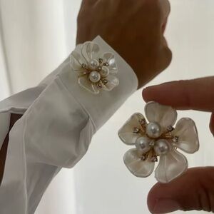 Elegant Pearl Flower Premium Button Cover Set  Rhinestone Embellished Clips